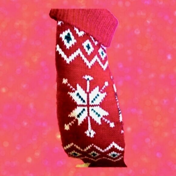 STOCKING VINTAGE Christmas  Knit RED/ WHITE SNOWFLAKE 80’s 90’s - Picture 4 of 5
